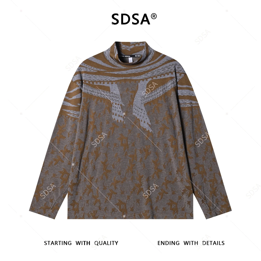 SDSA秋冬新款痞帅男装休闲撞色暗纹提花半高领长袖T恤时尚简约