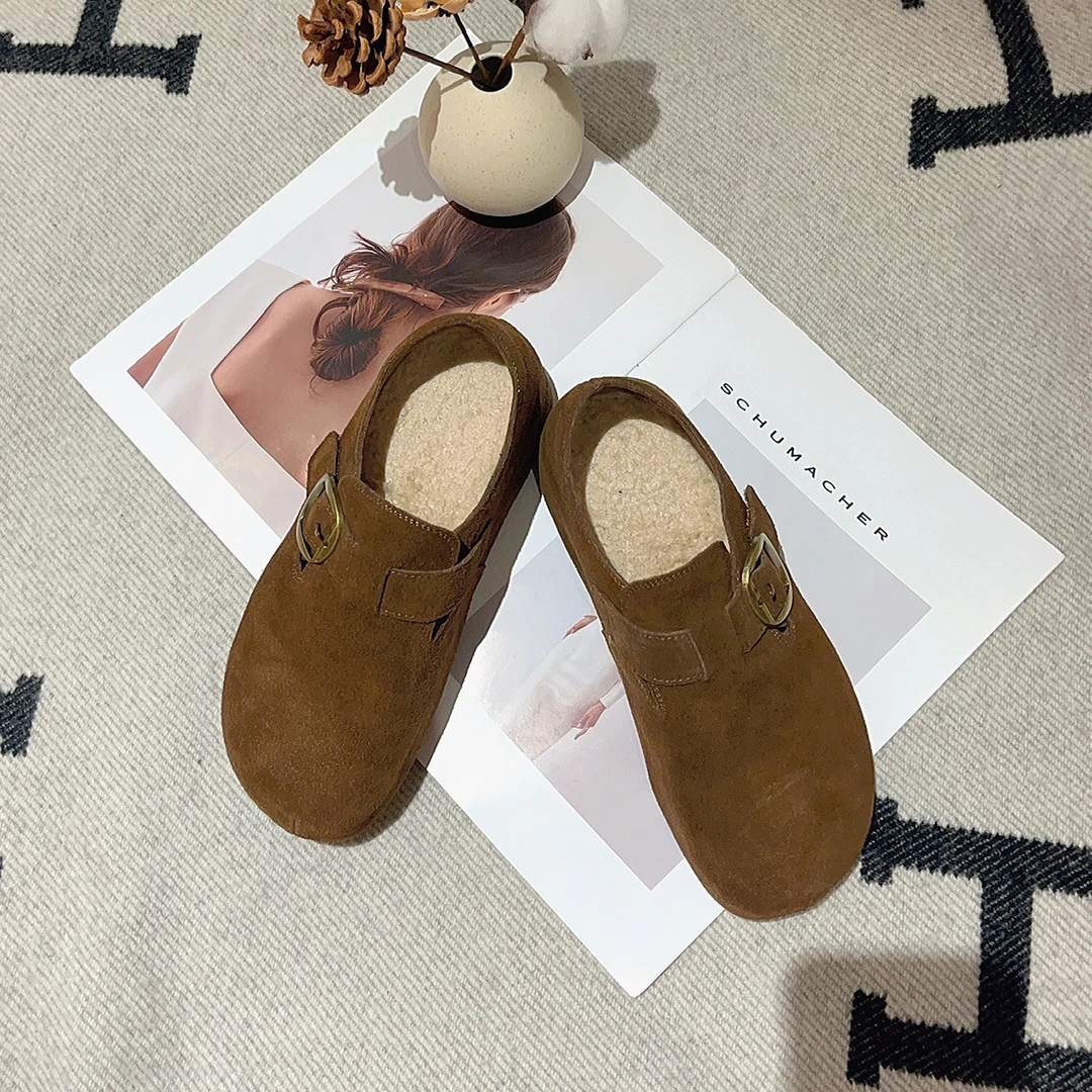 豆豆9 加绒外穿厚点包头拖一脚蹬2025冬季新款勃肯鞋-C2603-1