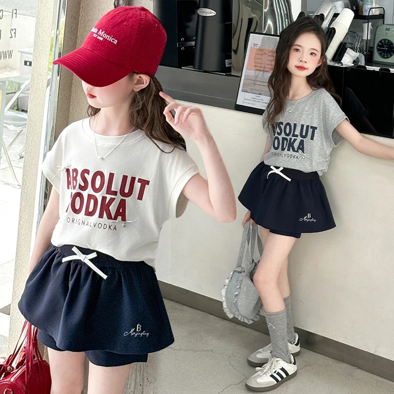 女童夏季套装2025新款洋气时髦儿童夏装短袖女大童休闲裙裤两件套