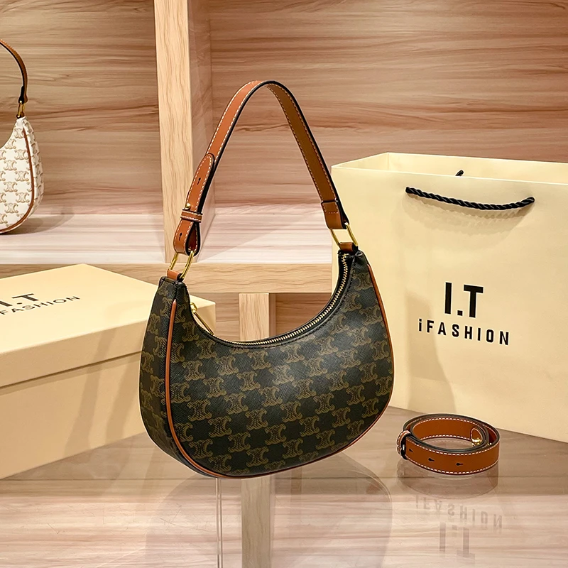 香港精选真皮凯旋门腋下包包女2025新款秋秋半月高级感斜挎豌豆包