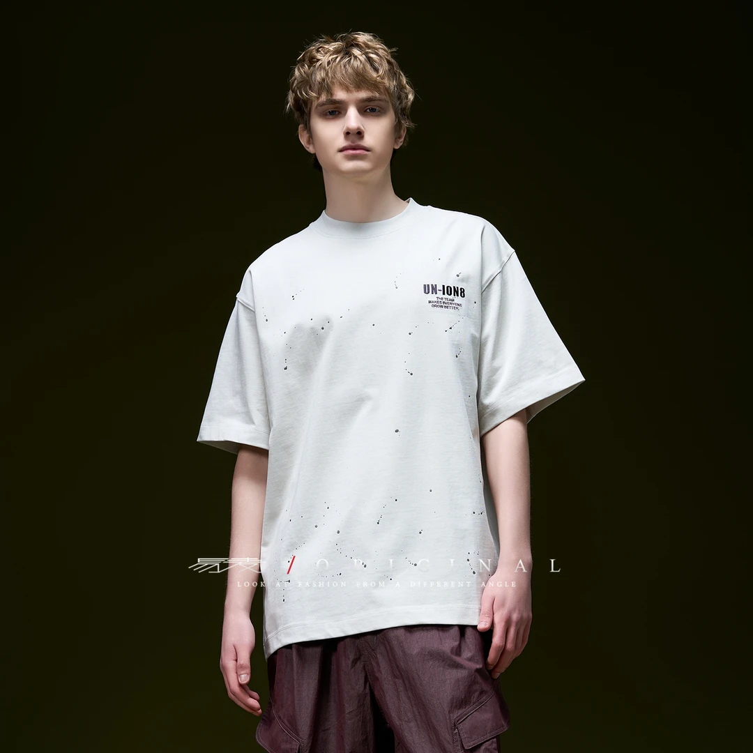 260g夏季纯棉美式潮牌宽松圆领情侣烧花T恤打底衫休闲上衣