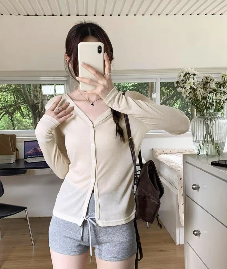 3D22-6832夏季新款简约百搭修身显瘦薄透防晒长袖开衫上衣女