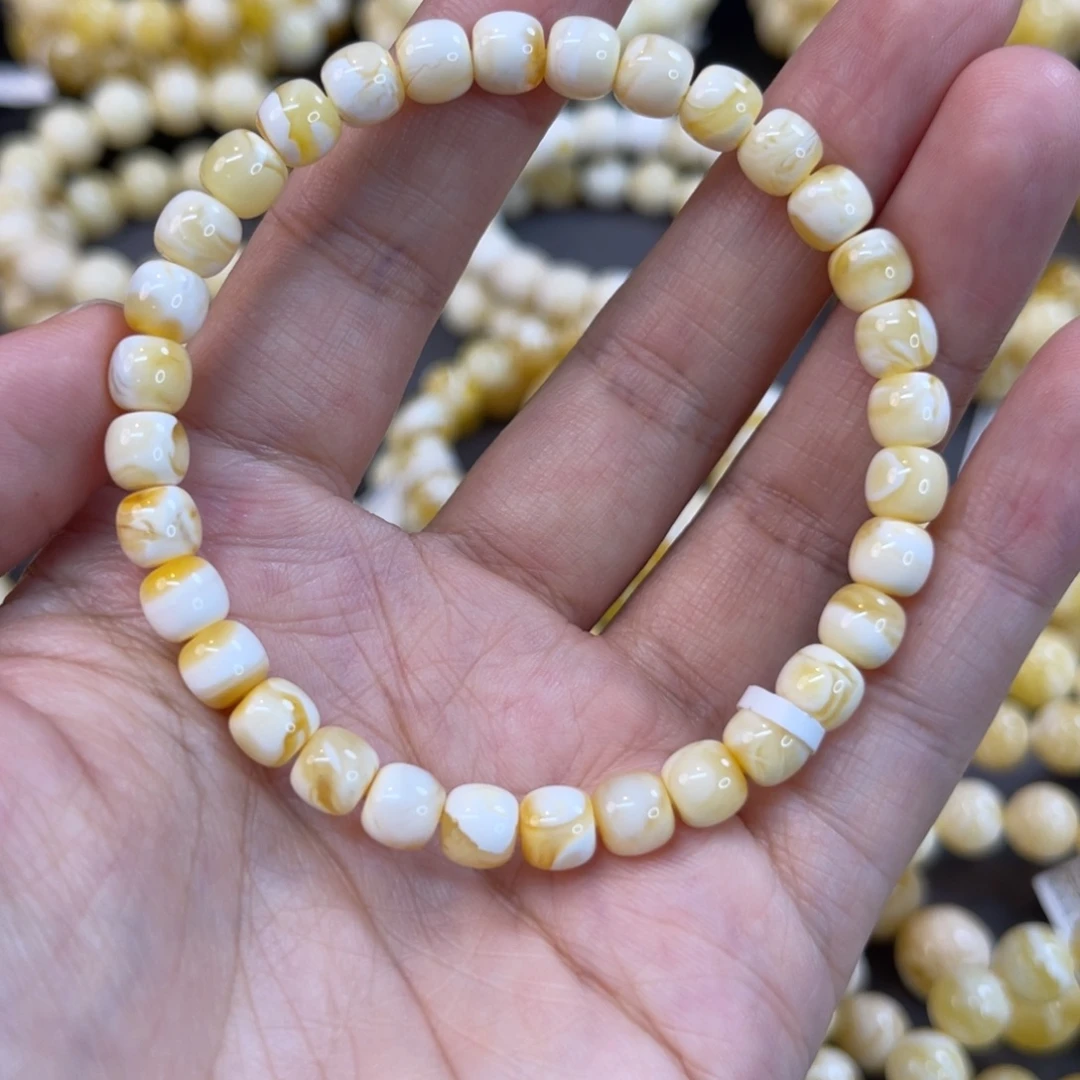 蜜蜡未镶嵌手串6.5mm橘沁色白蜡