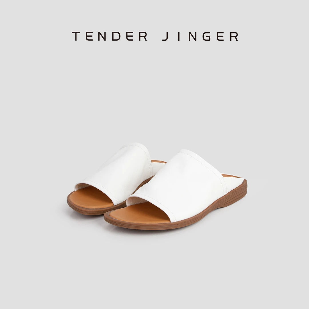 Tender Jinger时尚百搭2025年夏季新款极简一脚蹬复古一字拖鞋