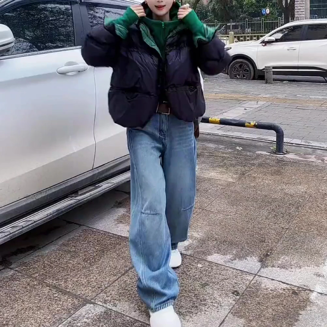 Y爆款时尚新款撞色宽松显瘦面包棉服女装