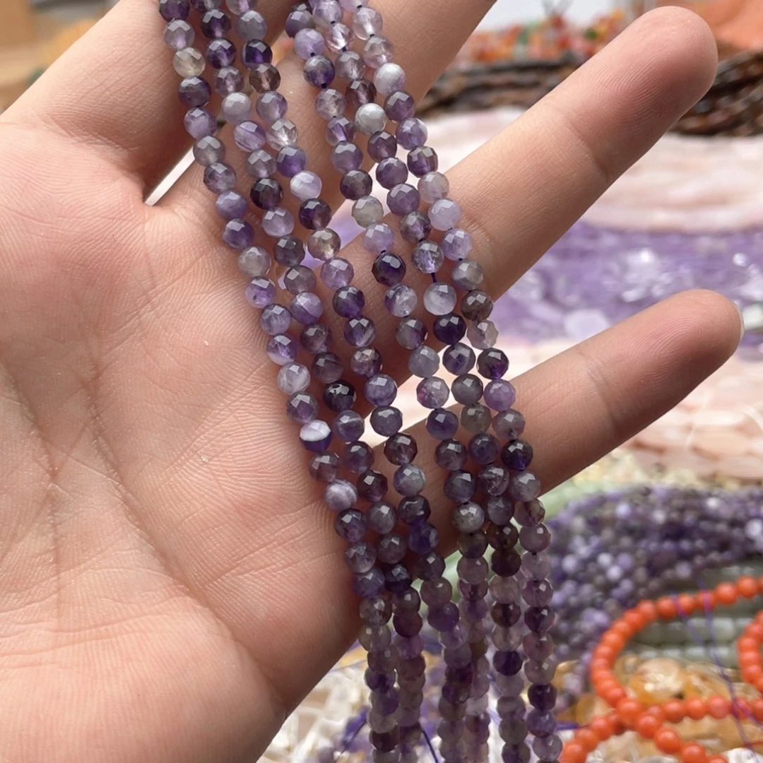 玛瑙/玉髓未镶嵌珠宝半成品余*余打包3条紫水切面珠