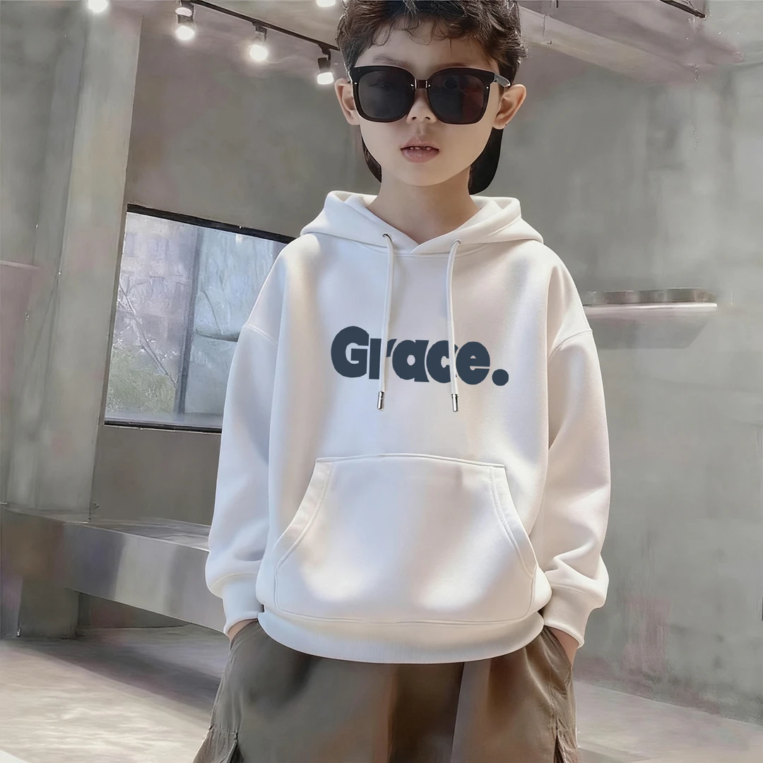 男童卫衣春秋2025年新款儿童秋冬白色宽松连帽上衣中大童加绒衣服