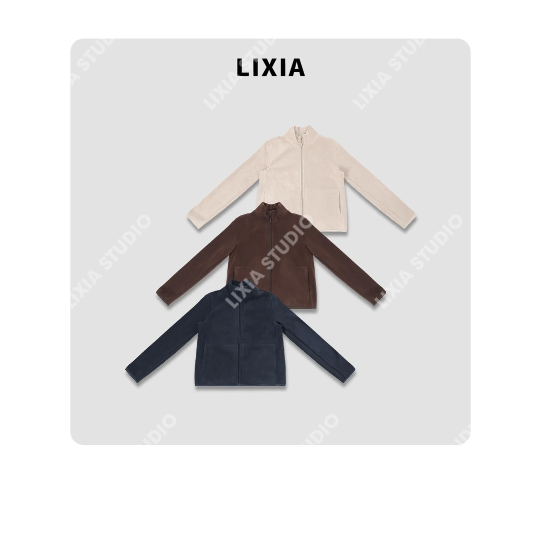 LIXIA【暖绒冬日】设计风立领气质百搭款拉链暖绒上衣外套-D10763