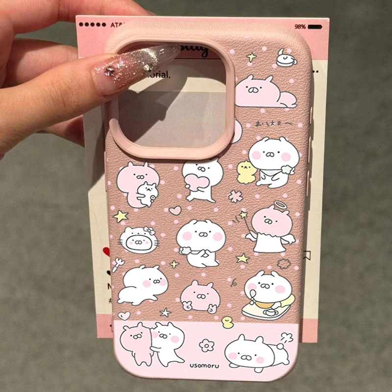 可爱兔丸子适用苹果16p/15手机壳iPhone14promax13荔枝纹12防摔11