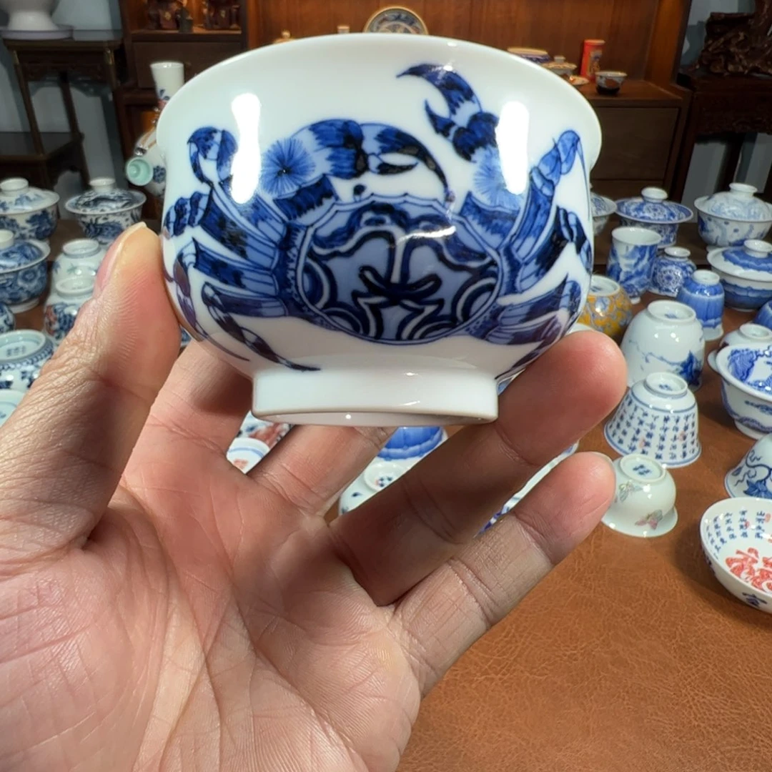 青花螃蟹炉式杯杯杯