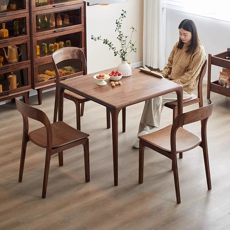 北美黑胡桃木新中式轻奢实木餐桌家用四方桌八仙桌北欧大板饭桌