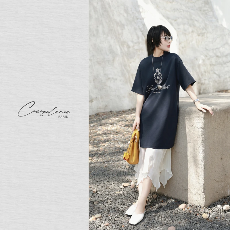 韩彬彬"皇冠裙"3D立体绣花极简轻奢宽松透气显瘦T裙1644-9