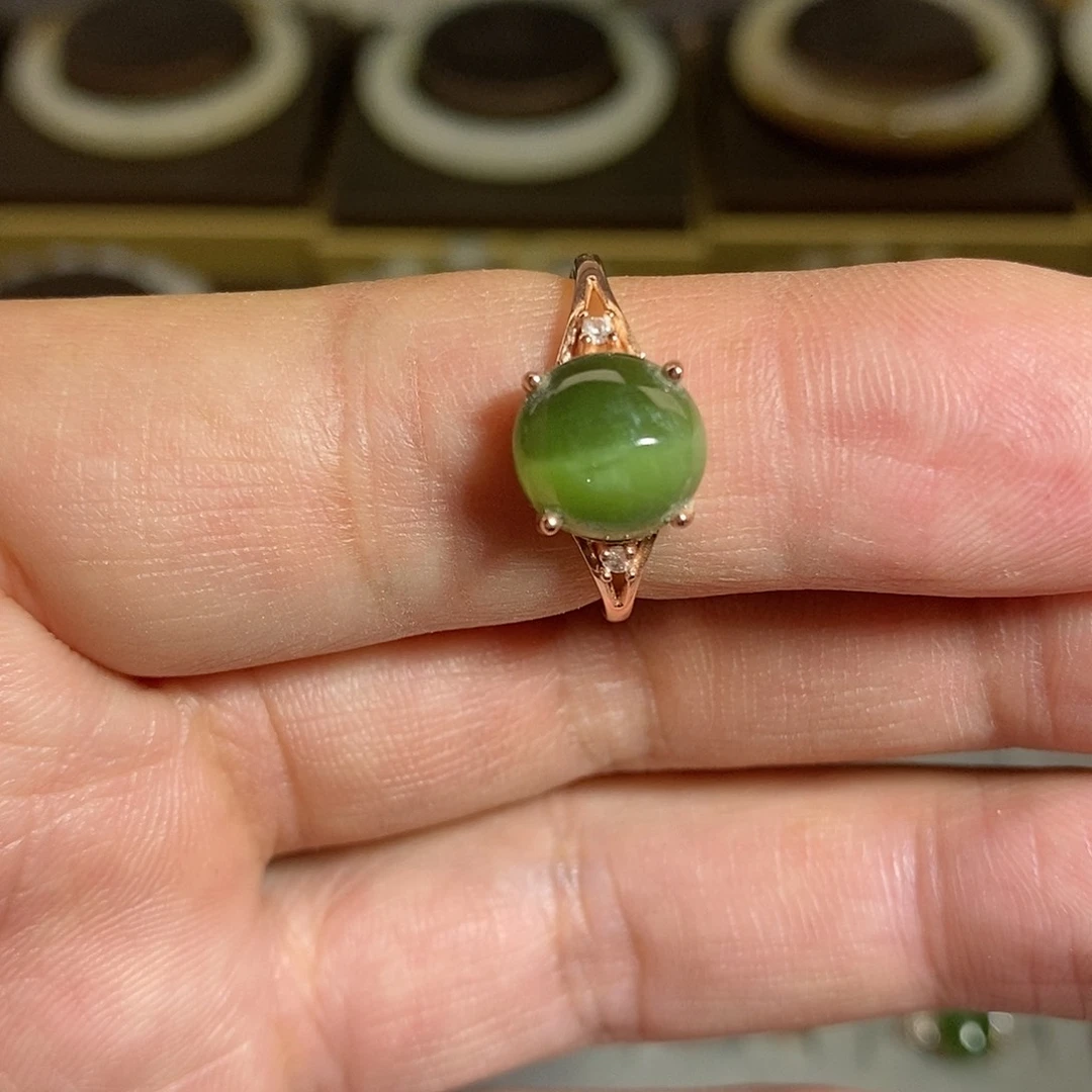 【闪购商品】银S925镶嵌戒指和田玉（碧玉）