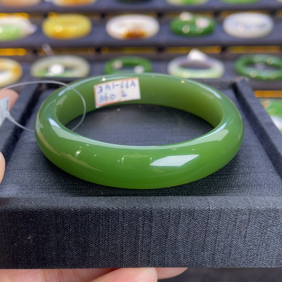 未镶嵌手镯和田玉-起荧光阳绿碧玉55