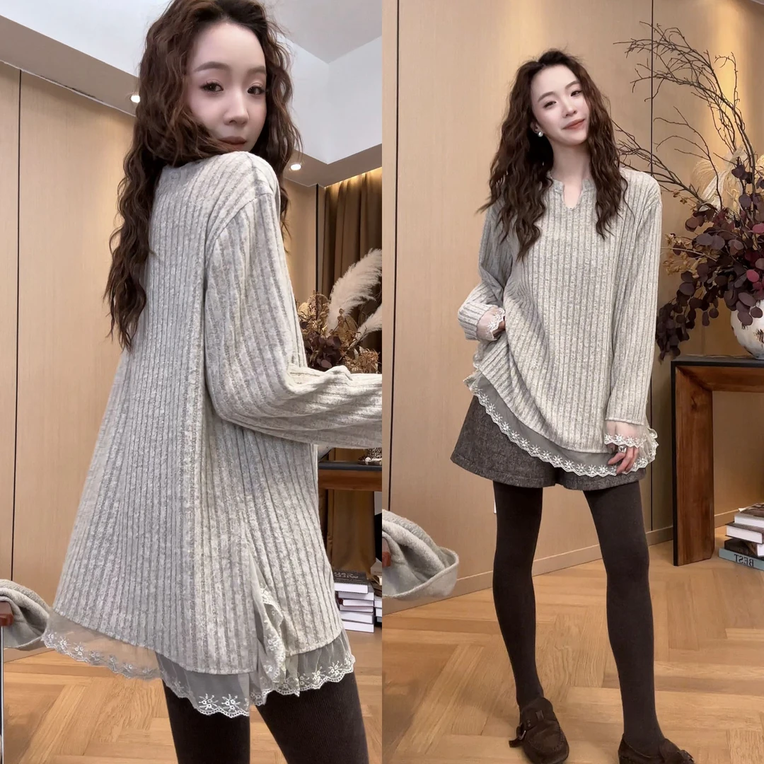 小静静一会【蕾丝花边上衣】2025冬季新款百搭针织上衣 2512C9261