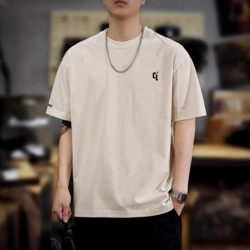 MR.MUDI/穆迪先生夏季重磅纯棉休闲短袖t恤男美式宽松痞帅刺绣