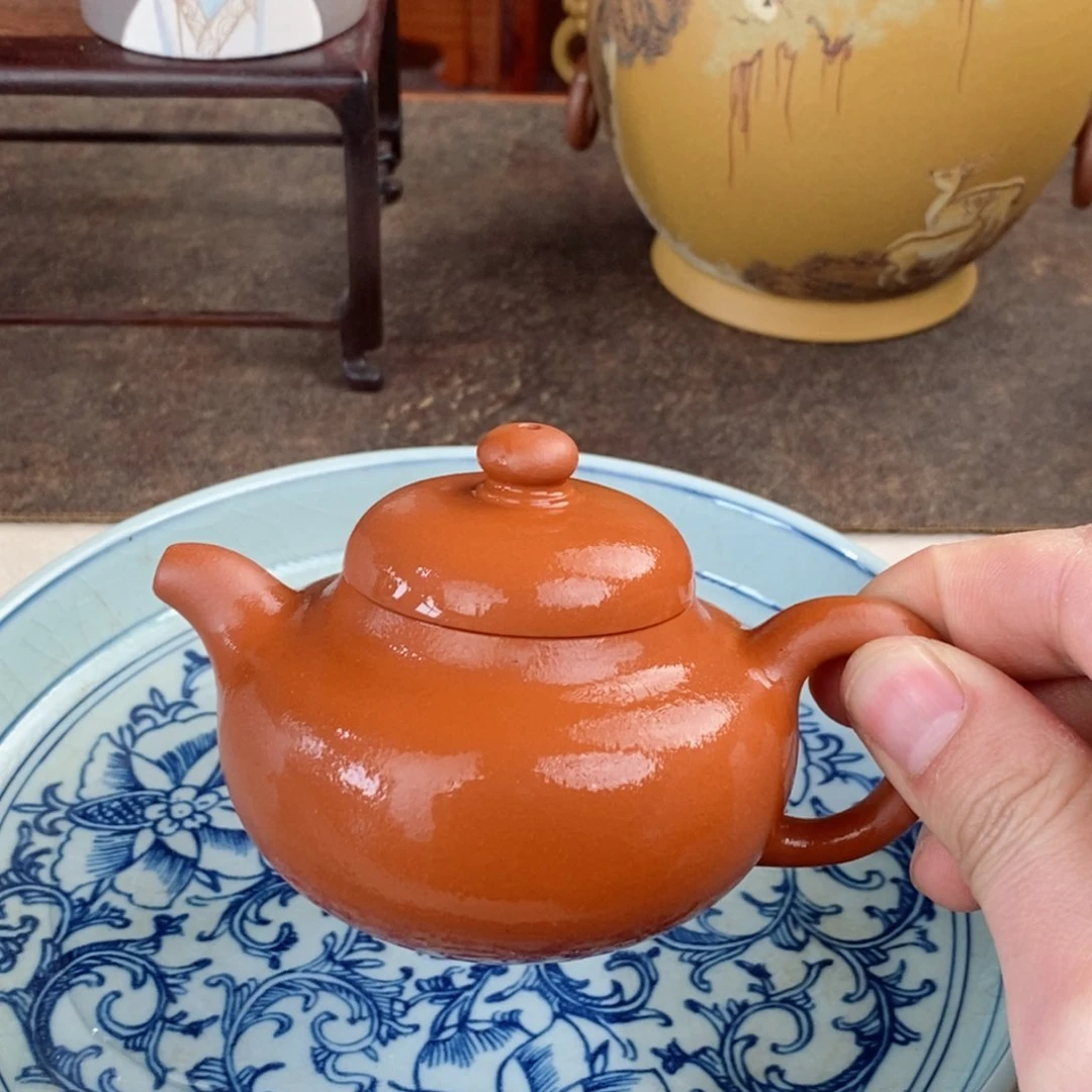 紫砂茶壶小红泥容天110毫升半手工