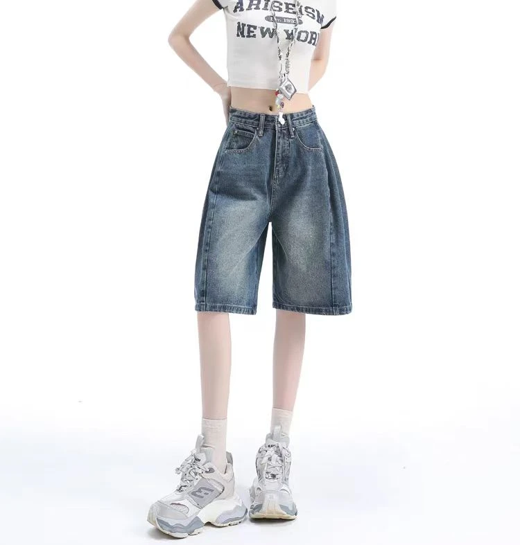 8115高腰直筒薄款中裤五分裤