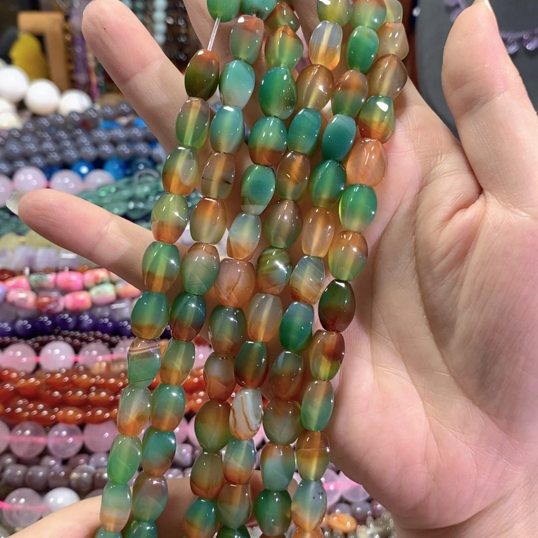 未镶嵌玛瑙/玉髓珠宝半成品孔雀玛瑙扭珠一条卡8*12mm