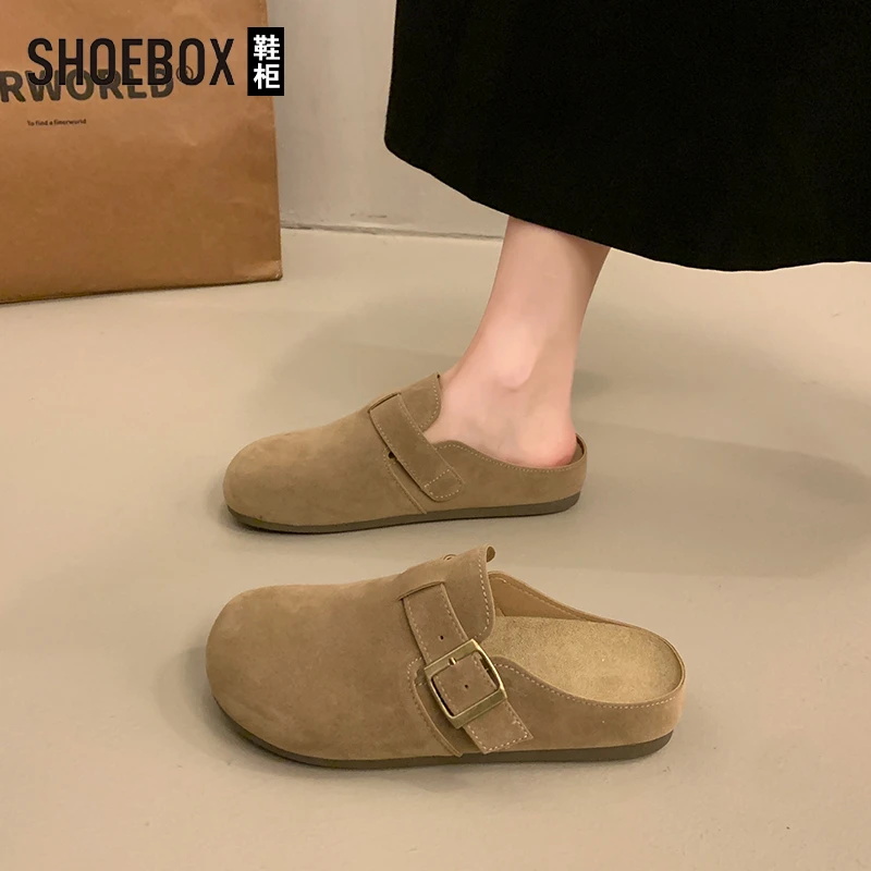 SHOEBOX鞋柜软底勃肯鞋女厚底拖鞋2025秋季新款一脚蹬包头拖鞋