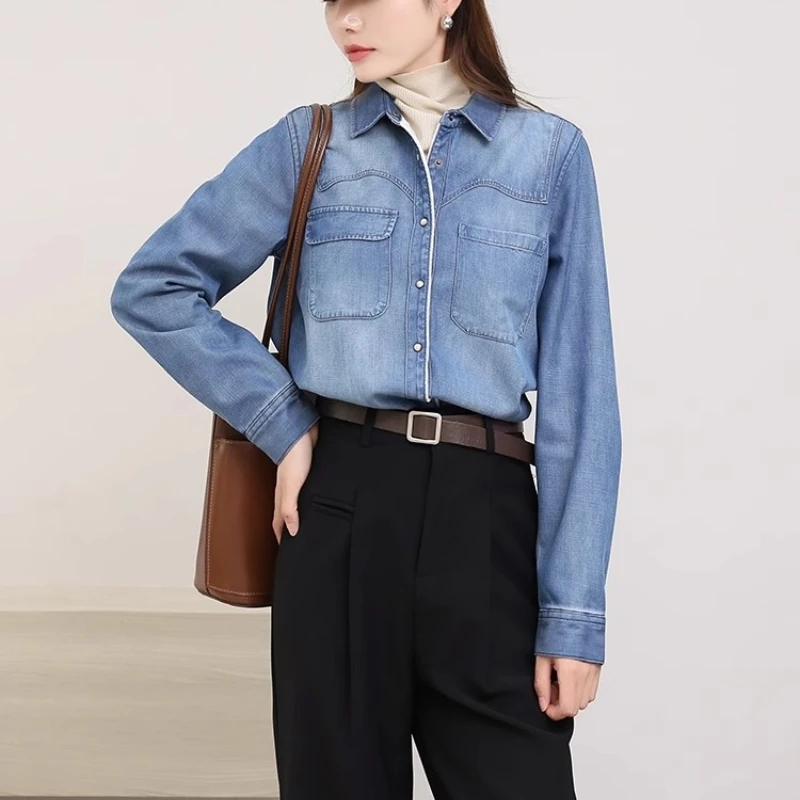 高端莱赛尔天丝衬衣女士加绒长袖衬衫休闲百搭上衣女Z1042/TF8300