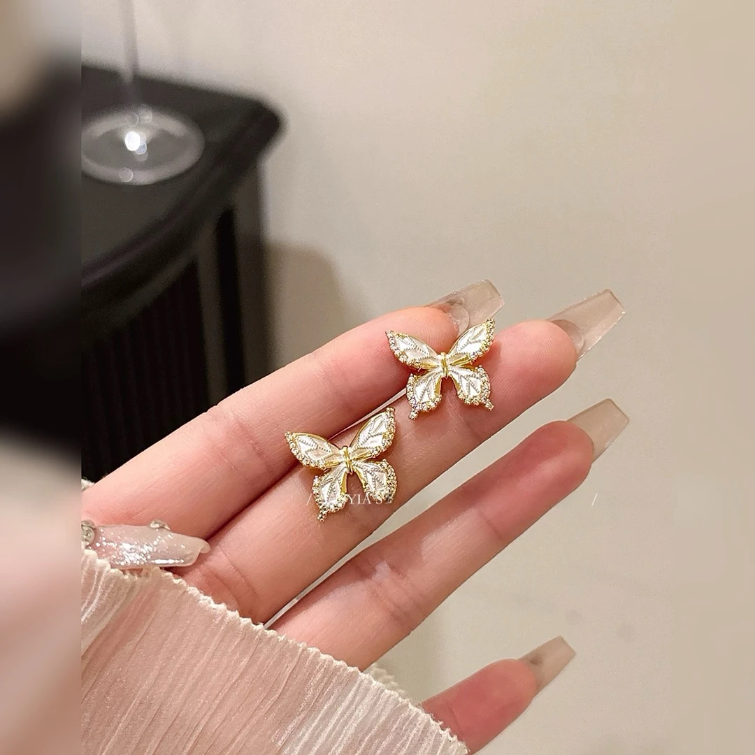 铜合金珐琅耳饰 【枯叶蝶】耳饰蝴蝶耳钉百搭轻奢小众甜美气质D-82