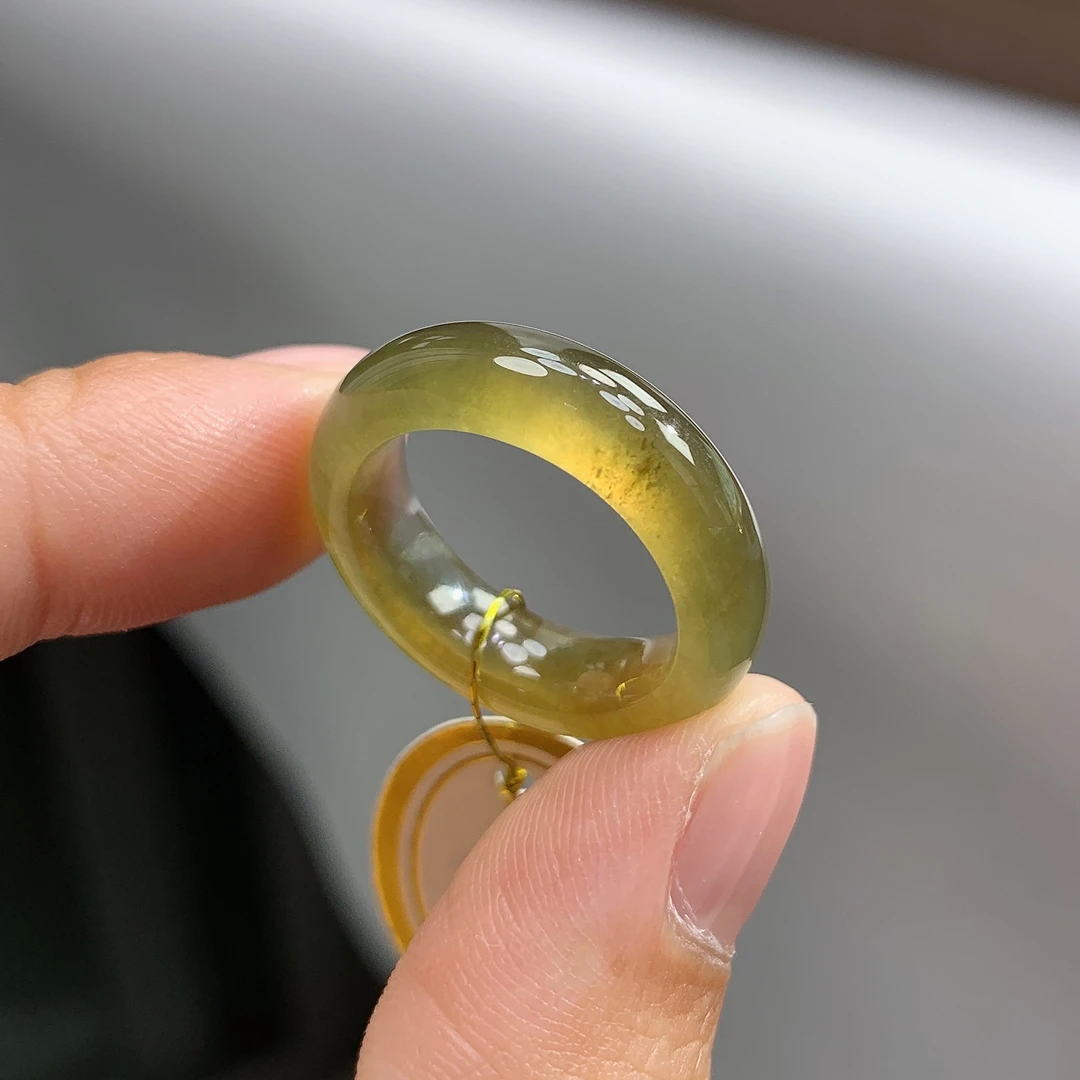 12-13号圈天然缅甸翡翠A货冰满黄翡翠戒指16.7*5.7*3.7mm