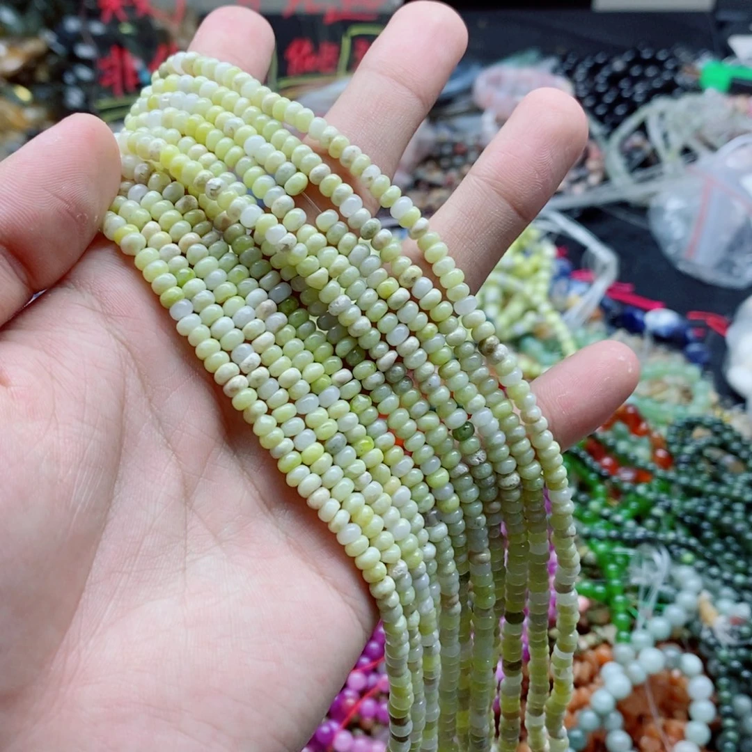玛瑙/玉髓未镶嵌珠宝半成品一条天然5x8mm菜花玉隔片