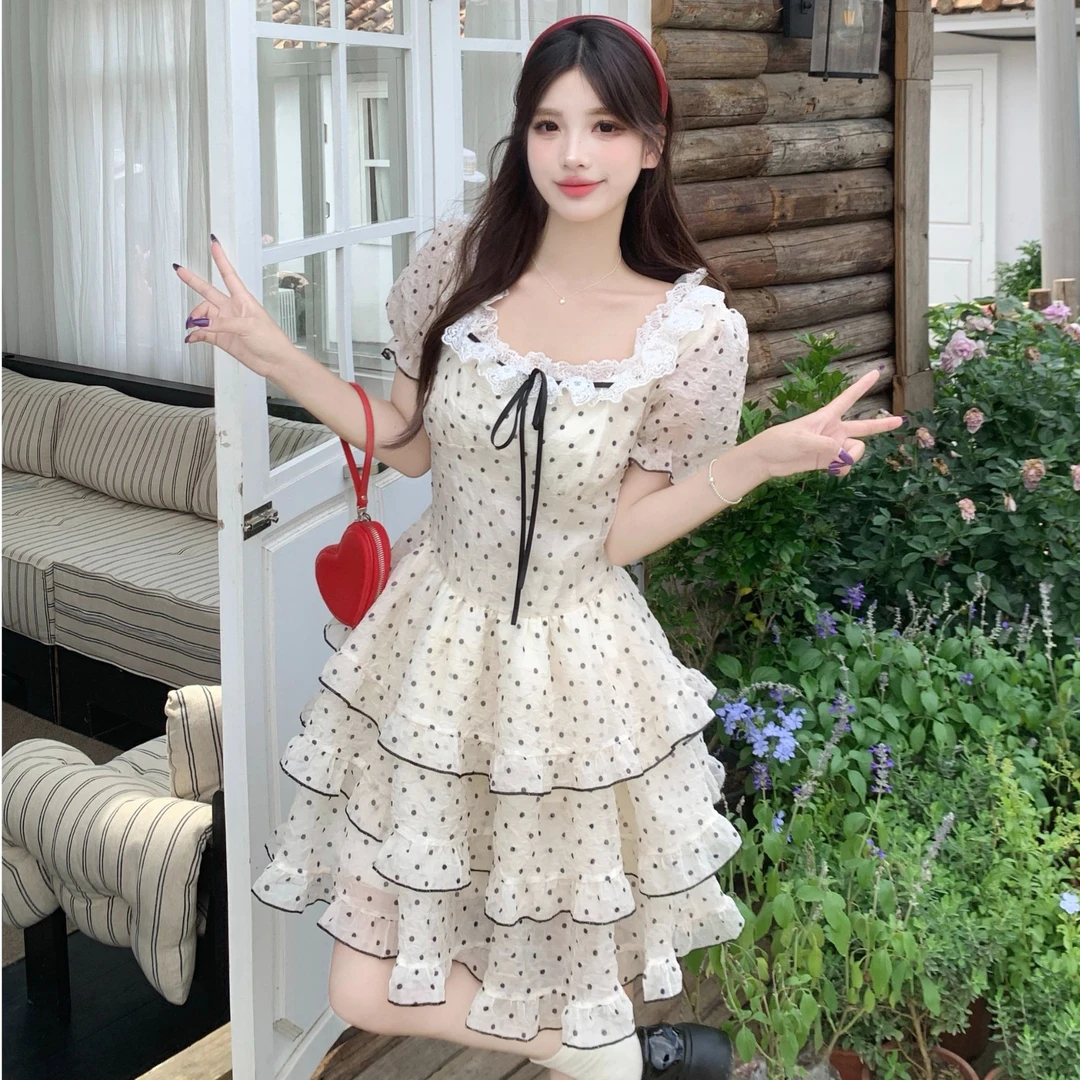 9903 大码女装波点蓬蓬裙温柔少女感甜美可爱公主风蛋糕裙