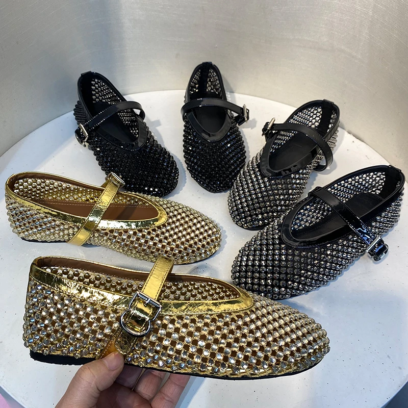 玛丽珍鞋水钻镂空单鞋2025新款百搭休闲透气网面鞋女网红爆款潮鞋