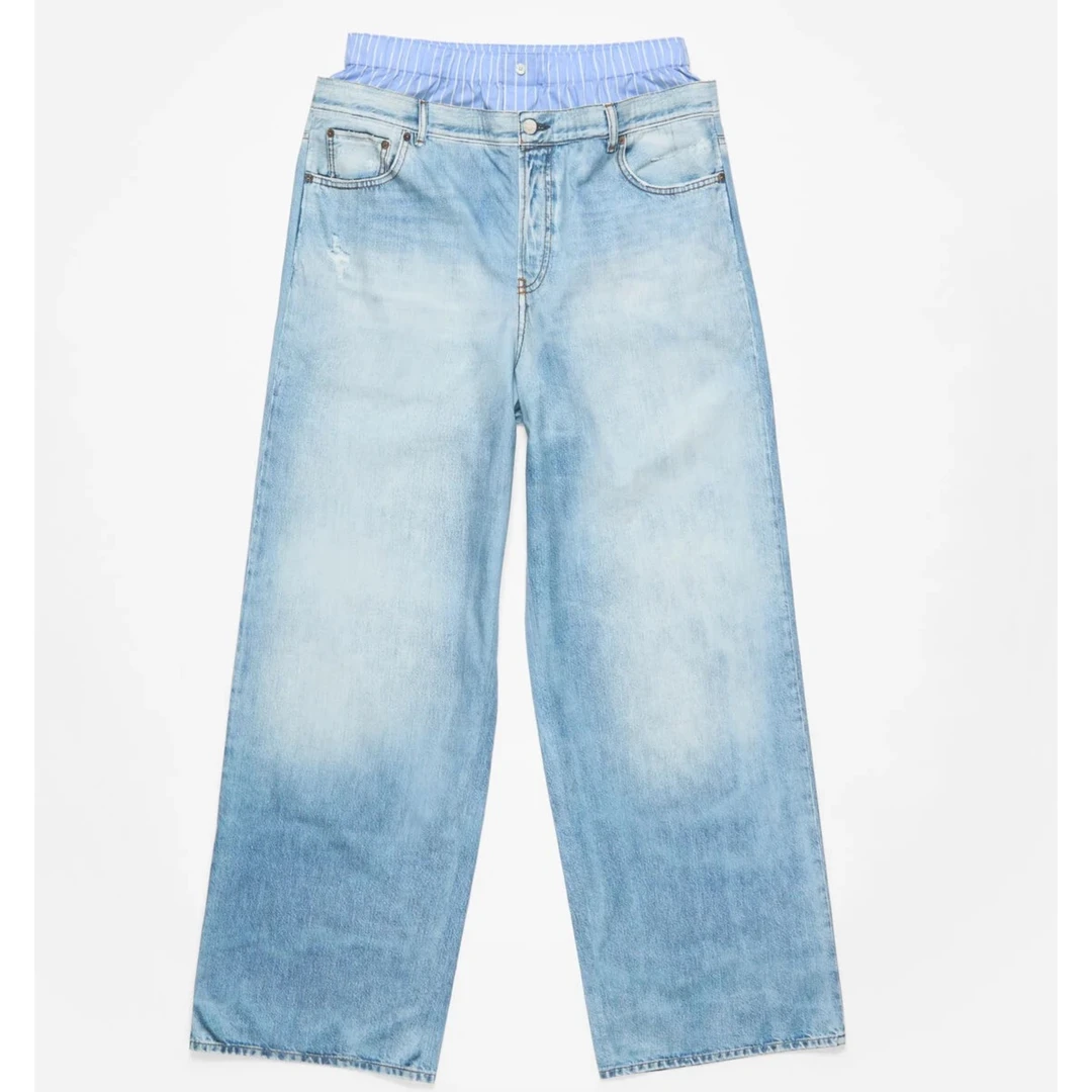 喜发发studio 新款百搭小众设计感假两件牛仔裤 1327