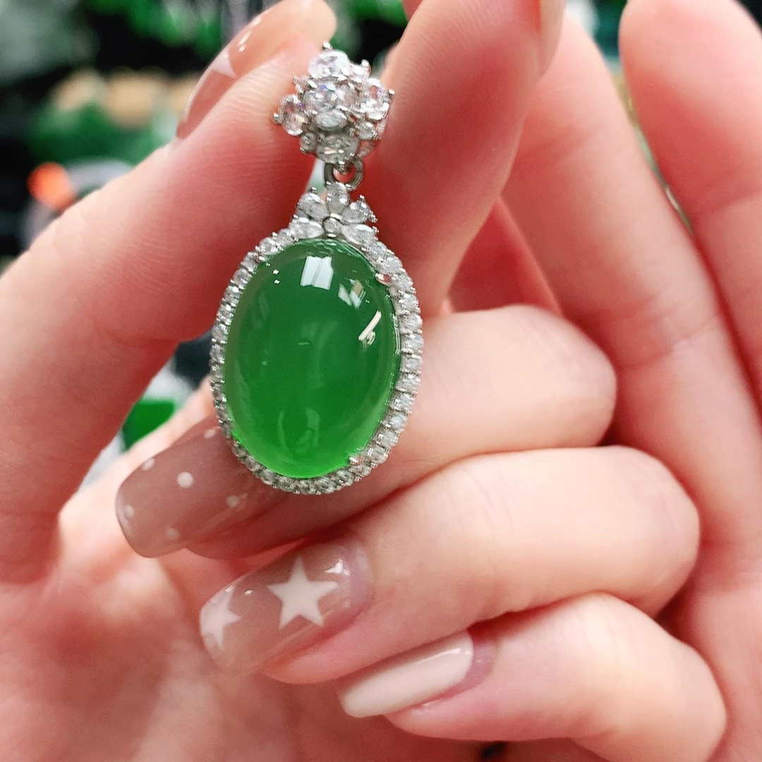 玛瑙/玉髓银S925镶嵌吊坠