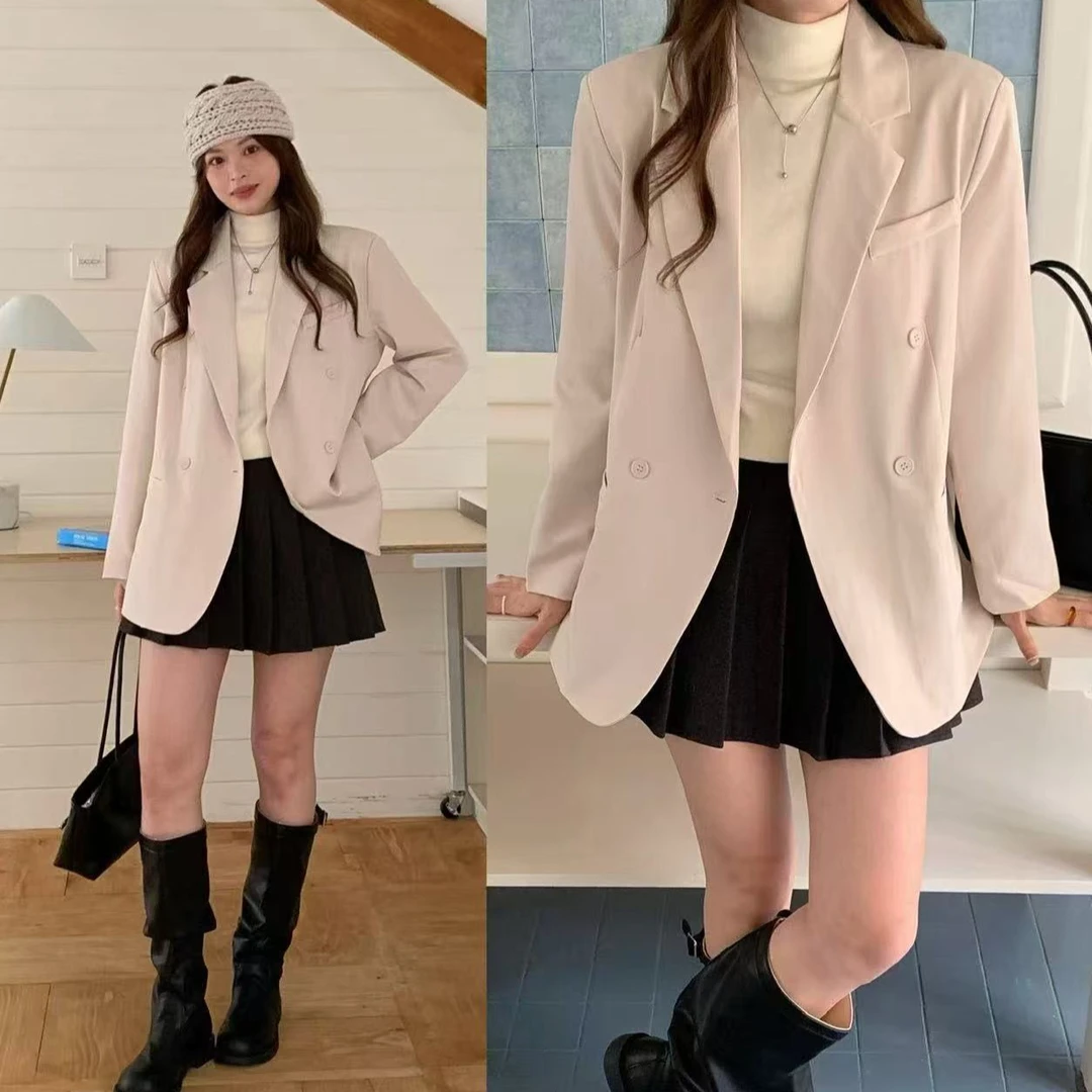 实拍韩式chic气质高级感西装外套女春秋新款韩版宽松休闲西服上衣