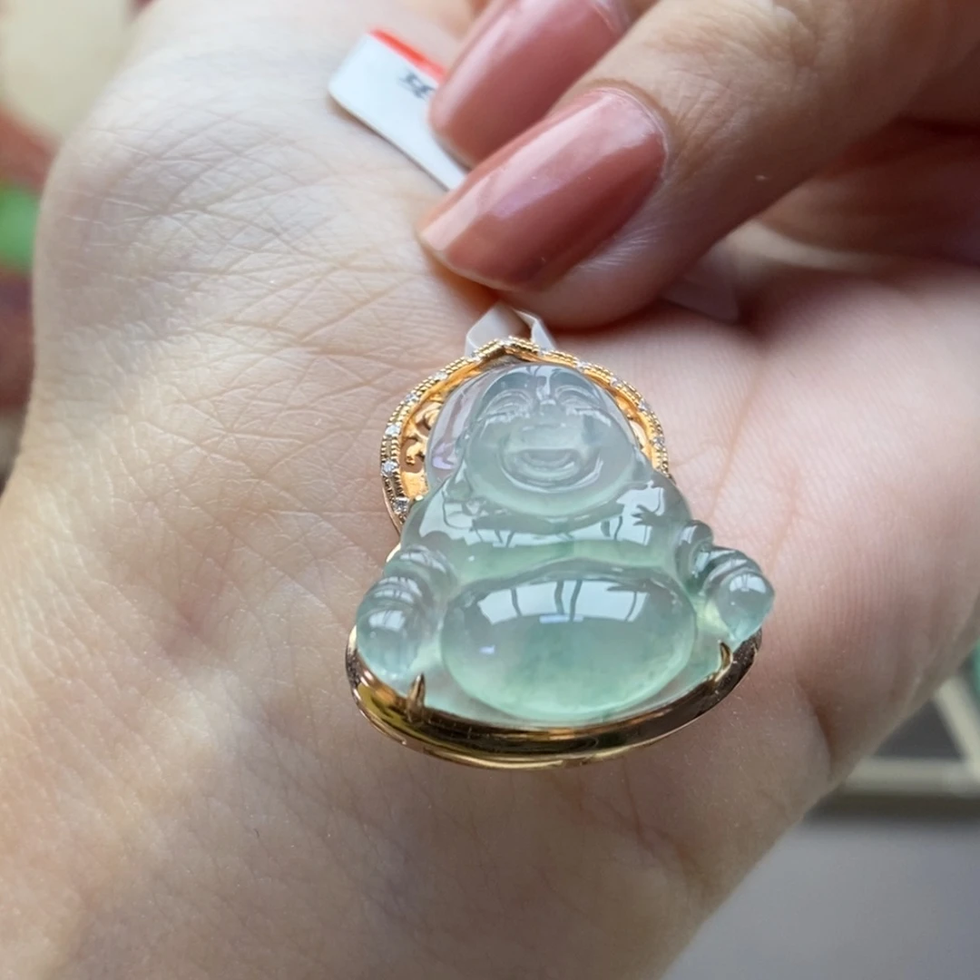 翡翠18K金镶嵌颈饰吊坠77