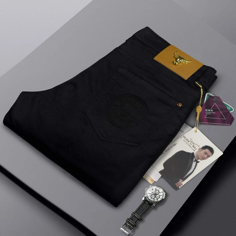 男士春夏薄款中高腰修身小直筒牛仔裤水洗重工艺时尚百搭潮流