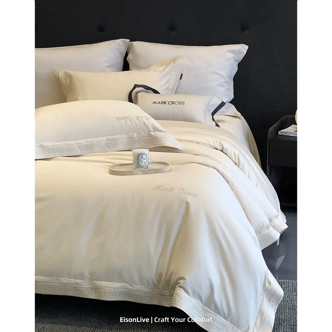 全棉长绒棉刺绣四件套美式轻奢清雅自然四季