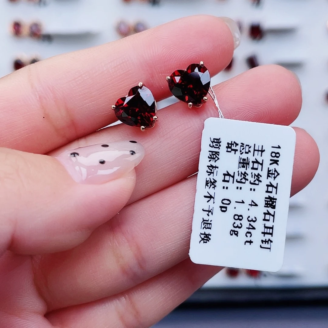 石榴石耳饰18K金镶嵌