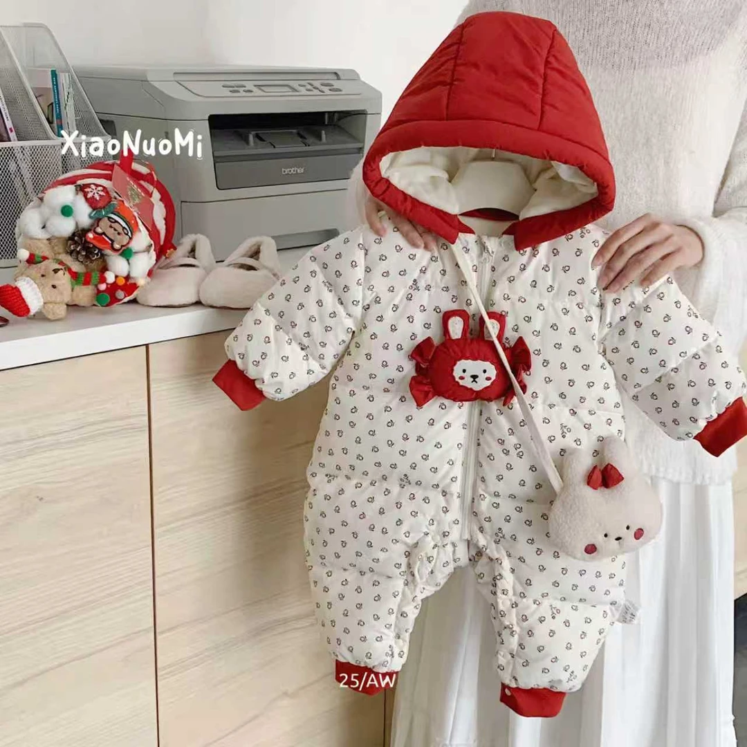 2025冬季新款兔子爬服哈衣连体衣男女通用宝宝新生儿幼儿婴儿保暖