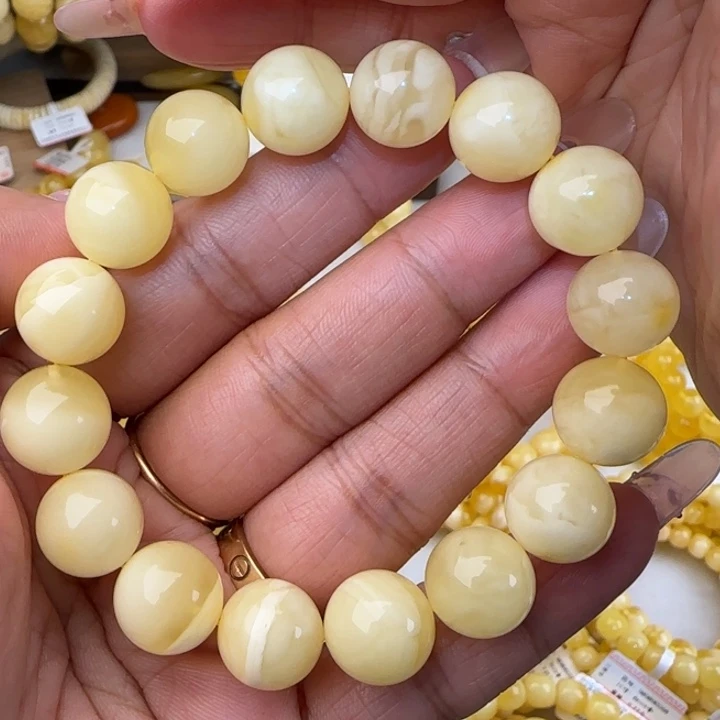 手链蜜蜡未镶嵌奶白花圆珠手串
