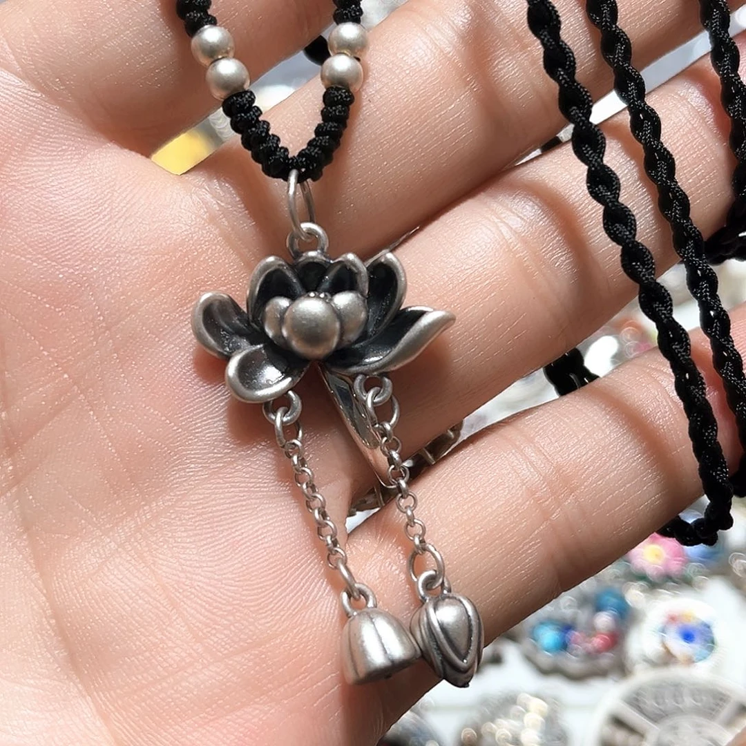 吊坠足银珐琅莲花