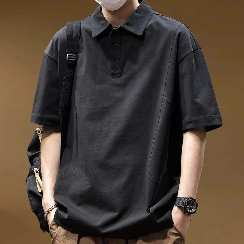 夏季重磅纯棉零缩力polo衫男士2025新款潮流日系宽松短袖T恤翻领