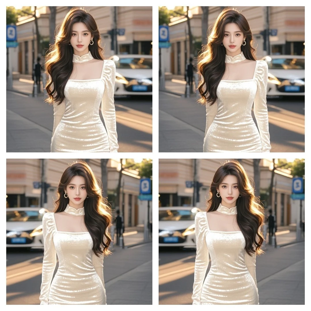 2025新款法式御姐风方领丝绒长袖连衣裙女冬季气质修身显瘦包臀裙