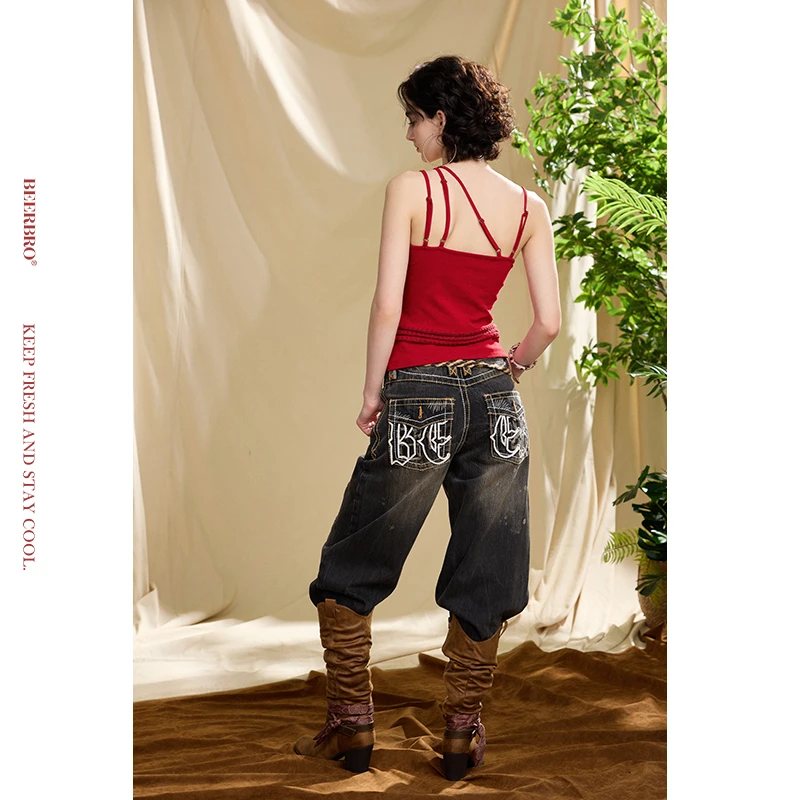 『夏日派对』打细游花 串珠装饰吊带背心带胸垫  BZ25XLM069-1DD