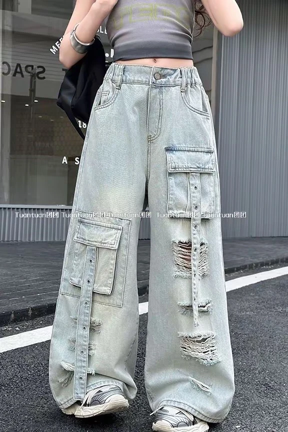 TUANTUAN 2025 怀旧色工装破洞牛仔裤