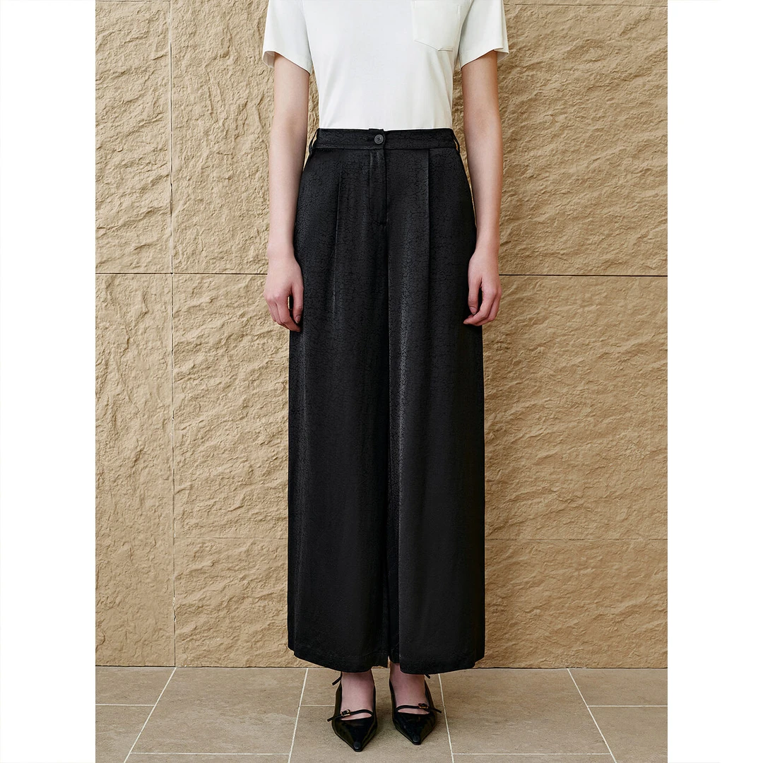 「软雕塑」INSUN恩裳夏桑蚕丝冰丝暗纹休闲阔腿裤9C65220040