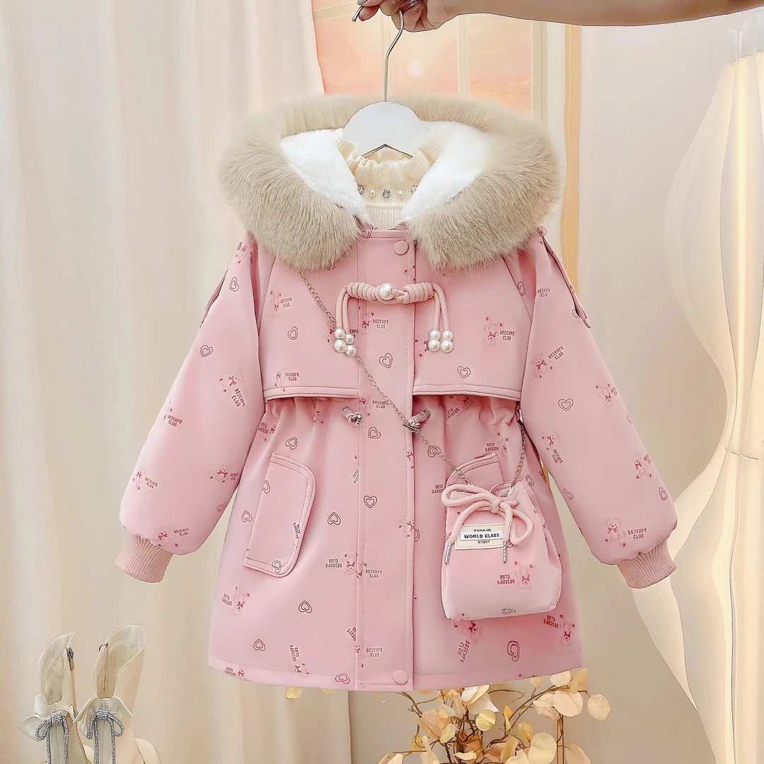 2026新款女童加绒外套秋冬季加厚棉服中大童碎花休闲派克服韩版