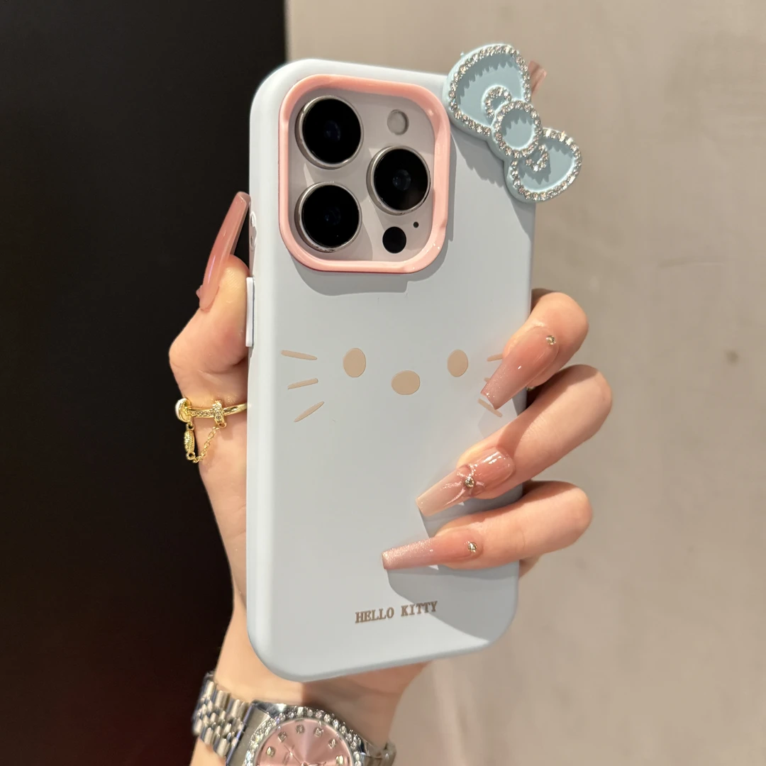 新款表情KT猫蝴蝶结适用苹果16手机壳iPhone15promax卡通14/13女