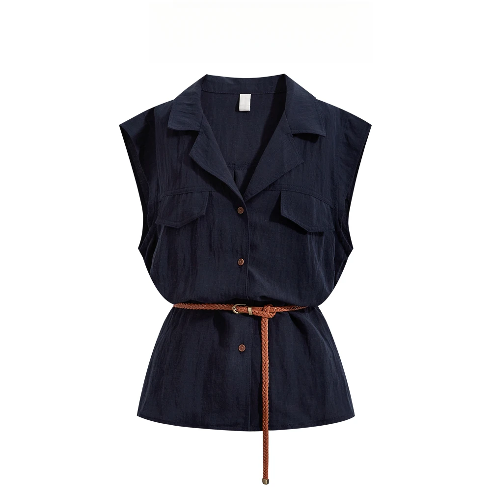 UQS夏季女士韩版衬衫2025新款气质时尚减龄收腰显瘦坎肩小衫