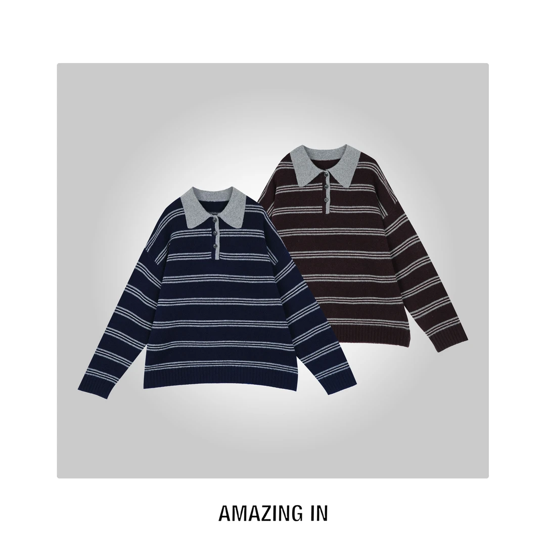 AMAZING IN | 1oo%绵羊毛|复古polo领条纹衫A250918-AI59CSW8F274