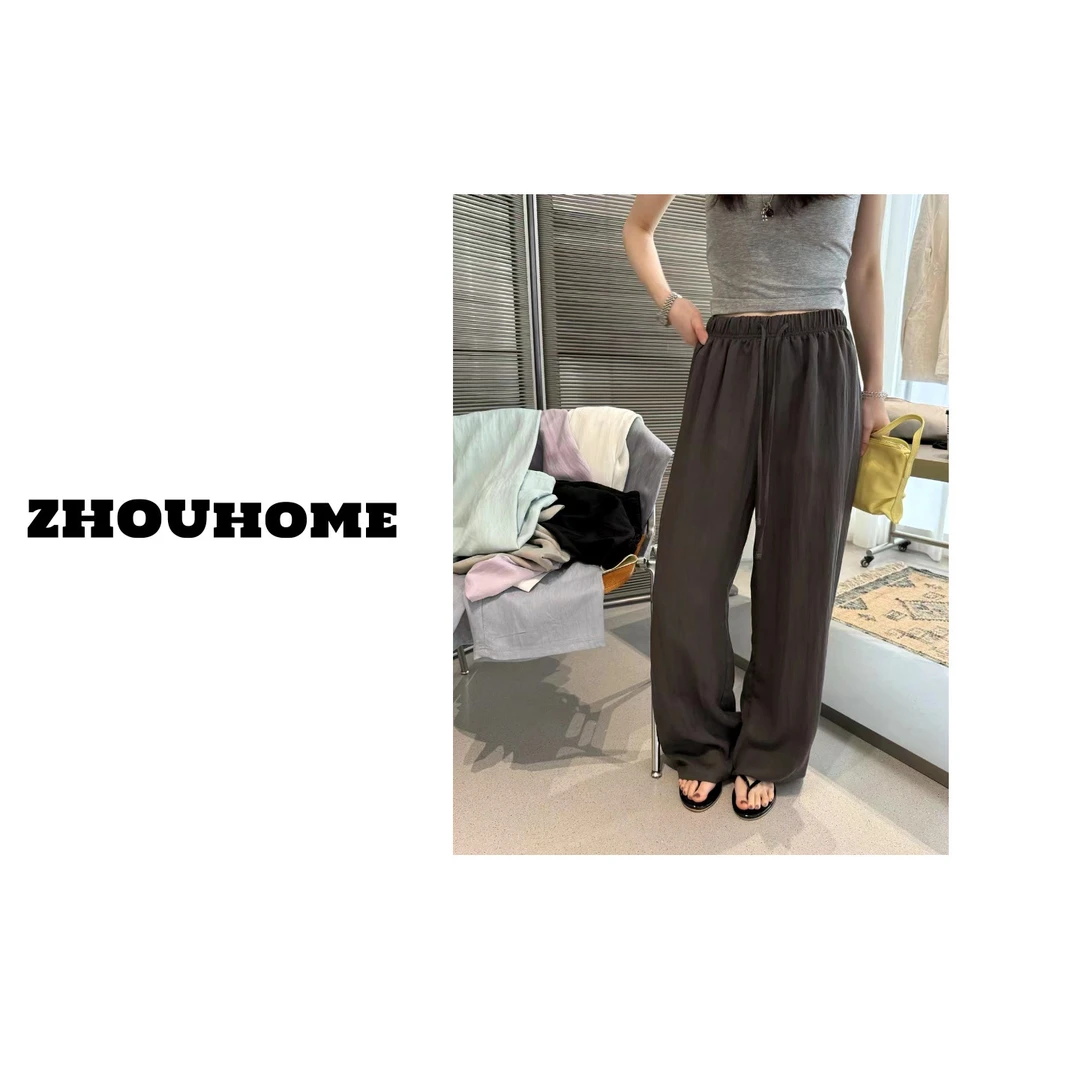 【周周服饰】韩货抽绳直筒垂感松紧腰薄款休闲长裤女夏季2025新款